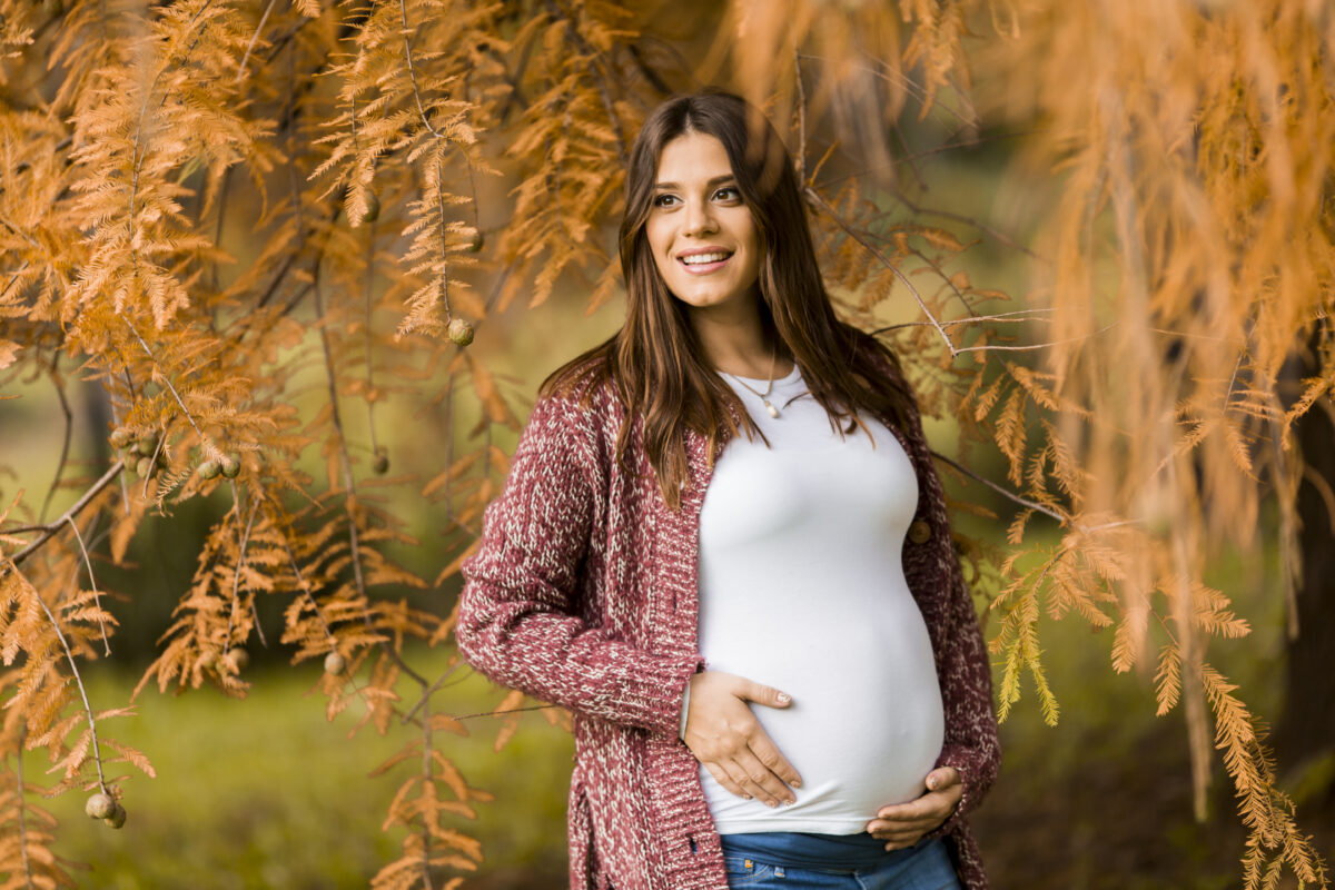 Young pregnant woman in the autumn park