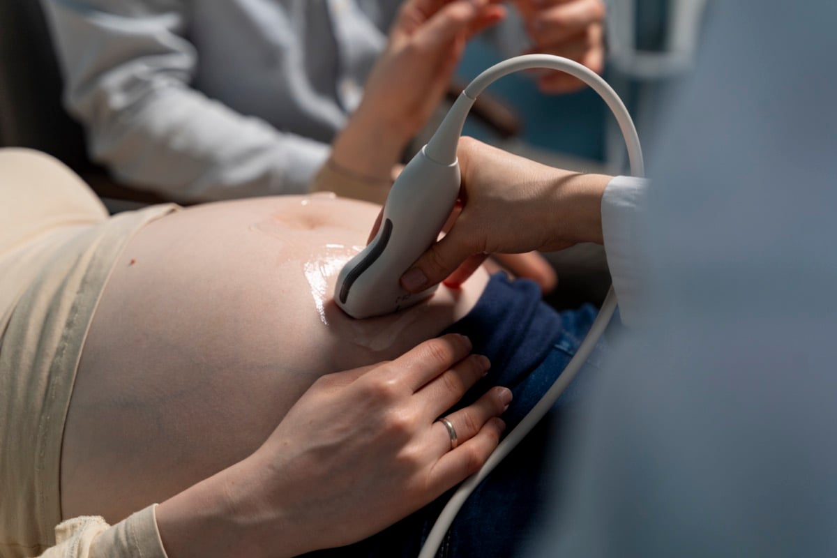 GE 5D ultrasound image of twin pregnancy